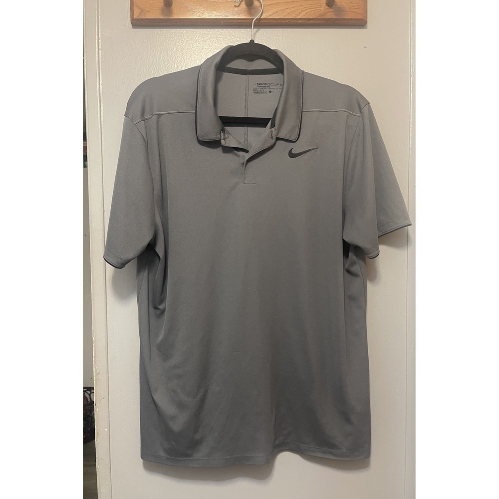 Nike Dri Fit Men's Golf Polo Shirt Gray Black Swoosh Size Large L Standard Fit